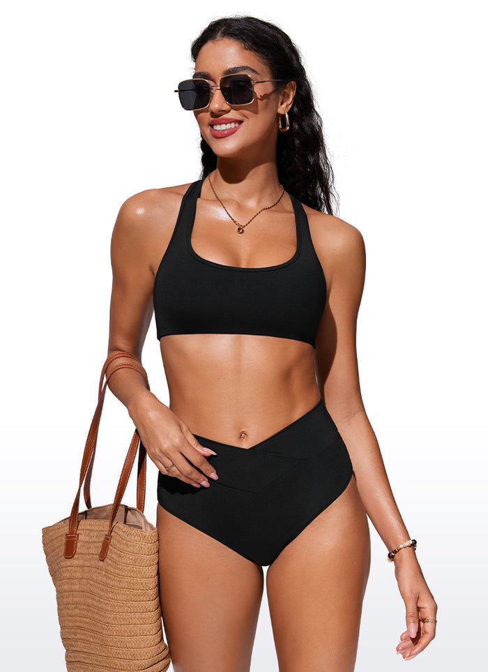 CRZ YOGA Women's Swimwear U Neck Bikini Tops Racerback Black