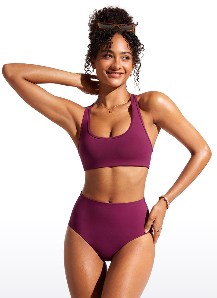 CRZ YOGA Women's Swimwear U Neck Bikini Tops Racerback Fuchsia