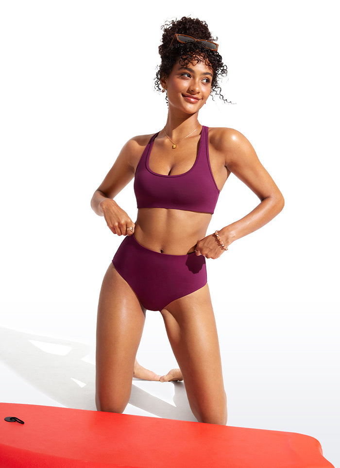 CRZ YOGA Women's Swimwear U Neck Bikini Tops Racerback Fuchsia