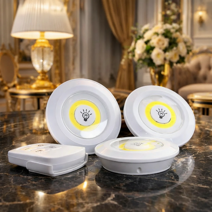 tap LED light with remote control pack of 3 battery operated wireless cabinet and closet lights – Pakistan