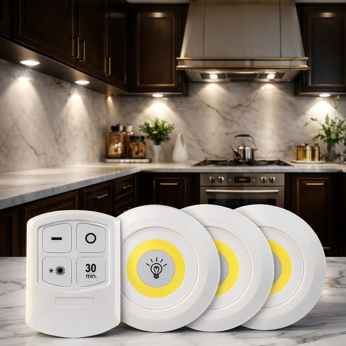 tap LED light with remote control pack of 3 battery operated wireless cabinet and closet lights – Pakistan