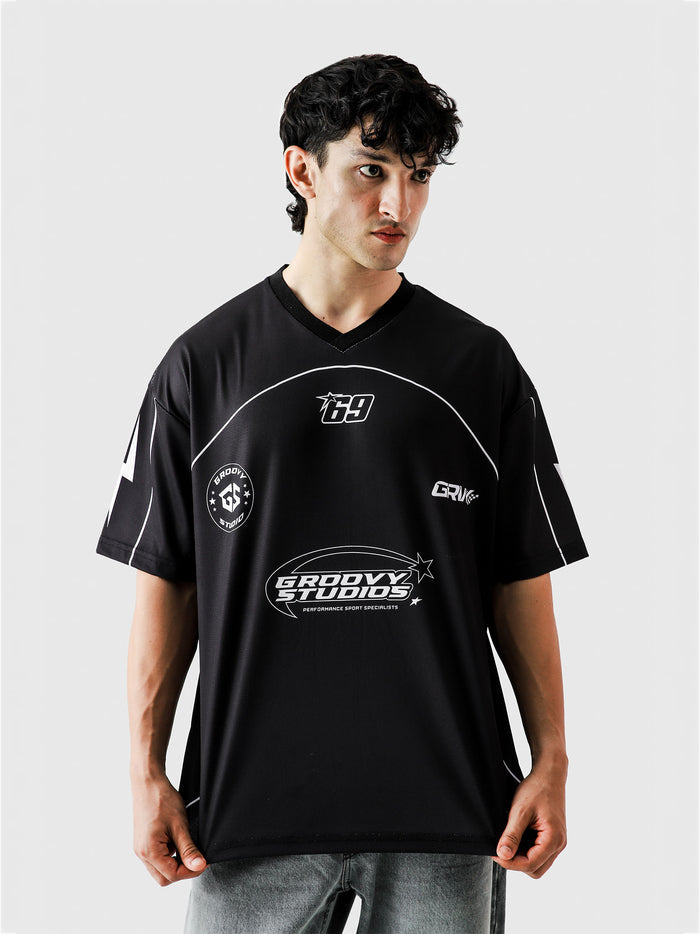 69 Baller Jersey closeup GStudio graphic print V-neck mesh detail Pakistan – GROOVY