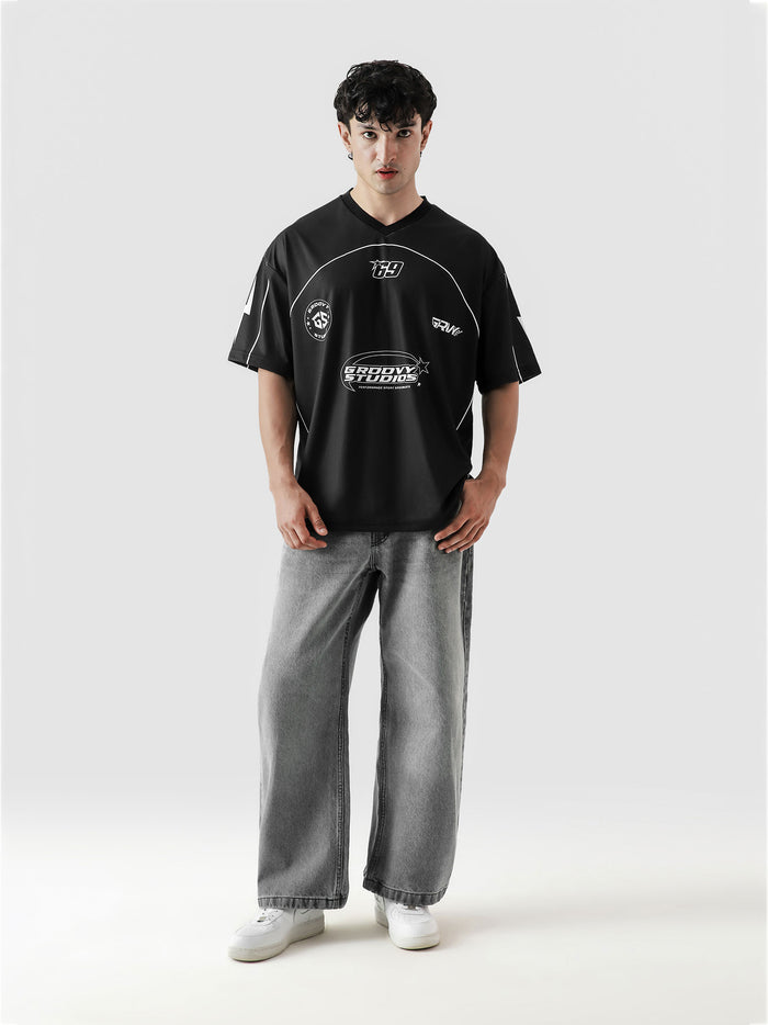 69 Baller Jersey black male model full body front view oversized mesh Pakistan – GROOVY