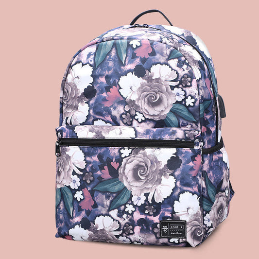 Two Piece Floral School Backpack With USB Port And Dedicated Laptop Sleeve