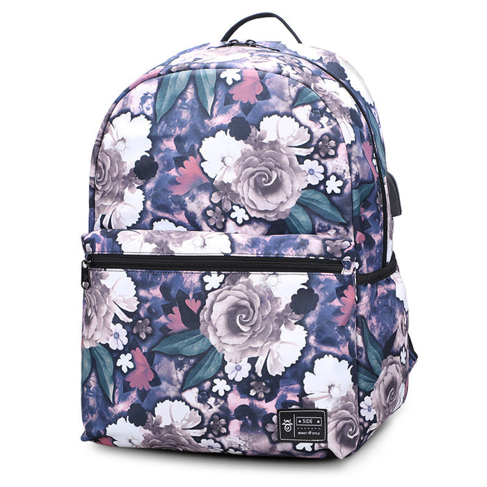 Two Piece Floral School Backpack With USB Port And Dedicated Laptop Sleeve