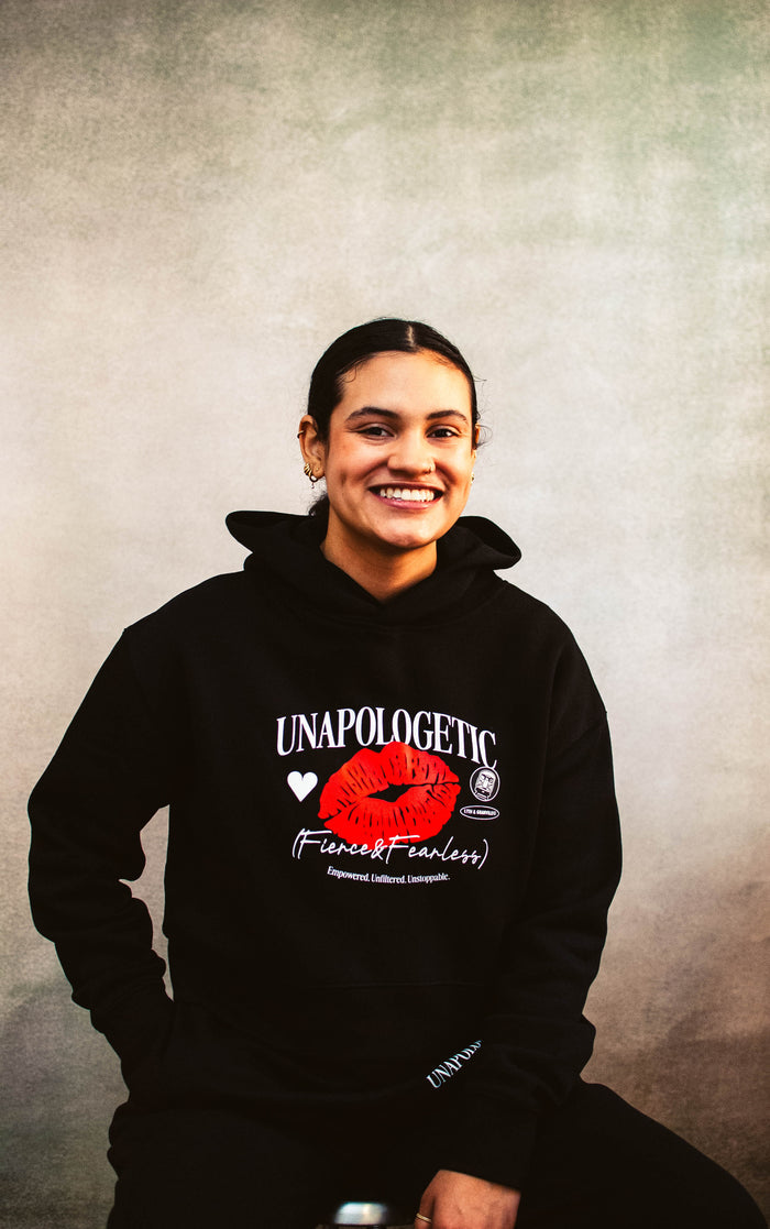 Unapologetic Fierce and Fearless crop hoodie from the Feminine Energy Collection.