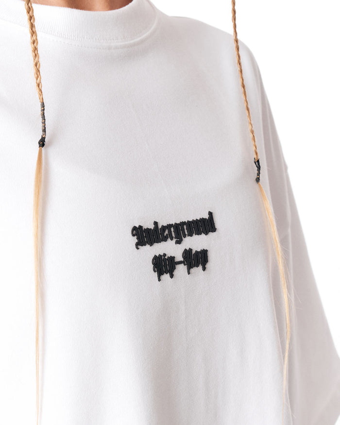 Underground Hip Hop White Oversized T-Shirt with bold gothic back print