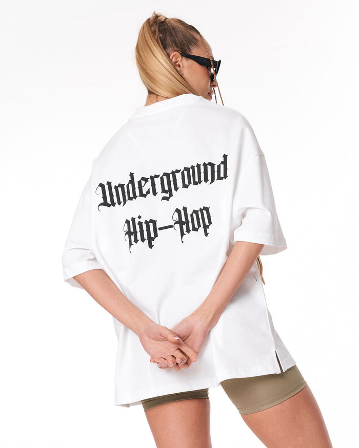 Underground Hip Hop White Oversized T-Shirt with wide short sleeves