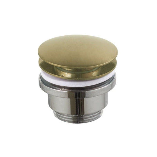 Brushed brass basin waste on a white backround