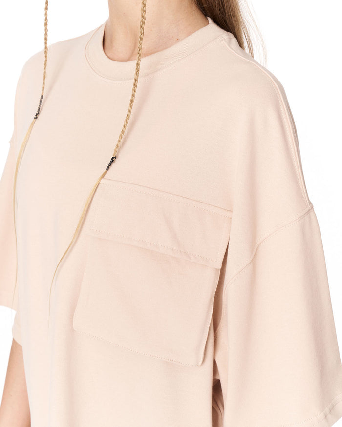 Utility Pocket Beige Oversized T-Shirt with drop shoulder design