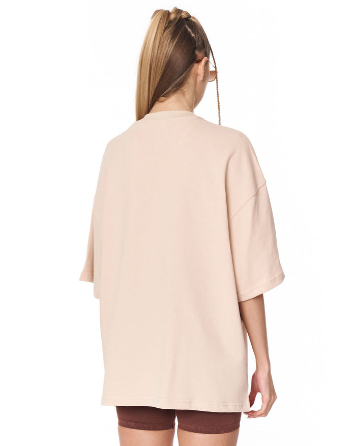 Utility Pocket Beige Oversized T-Shirt in soft beige cotton fabric