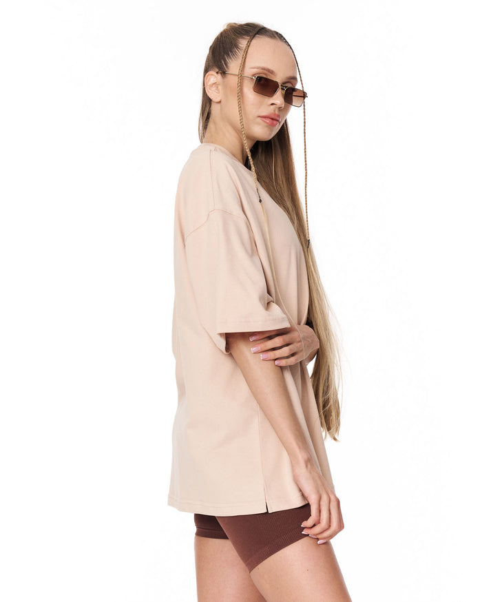 Utility Pocket Beige Oversized T-Shirt with utility flap pocket