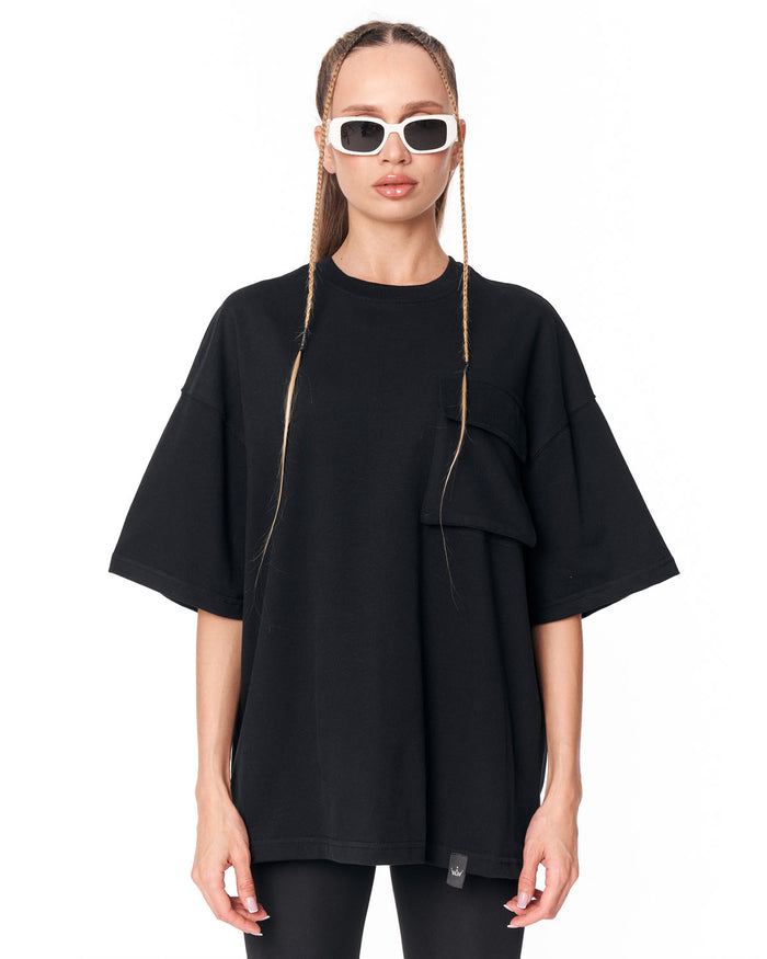 Utility Pocket Black Oversized T-Shirt with utility pocket detail