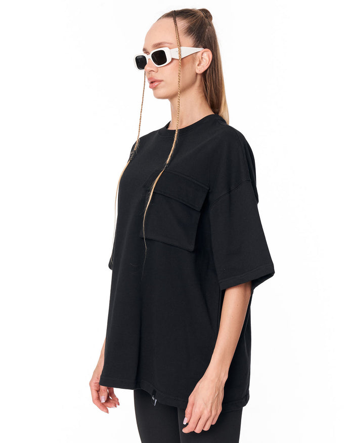 Utility Pocket Black Oversized T-Shirt in relaxed oversized fit