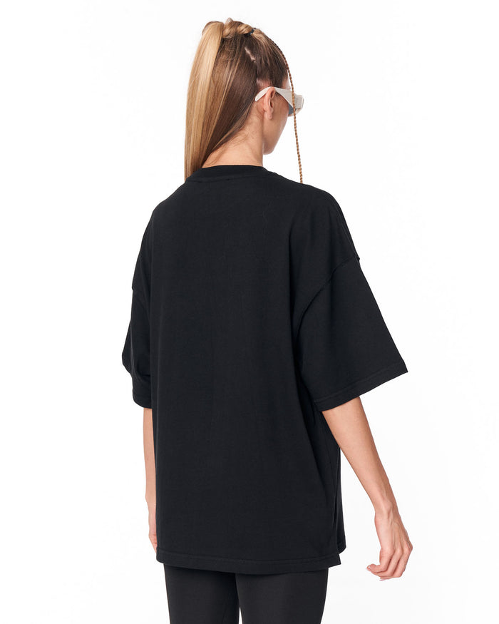 Utility Pocket Black Oversized T-Shirt in soft black cotton fabric