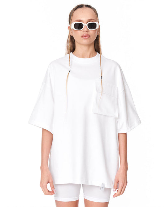 Utility Pocket White Oversized T-Shirt with utility pocket detail
