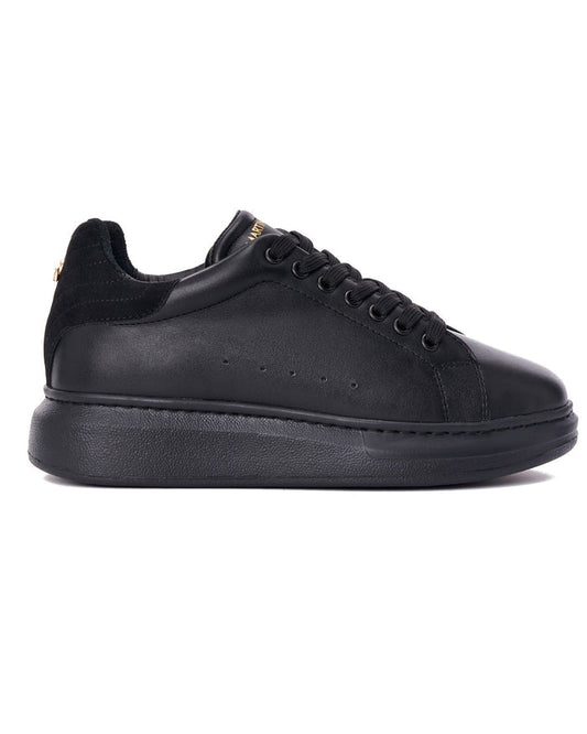 V-Harmony Women's Full Black Shoes With Suede Heel Tab