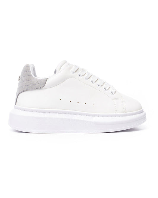 V-Harmony Women's White Shoes with Gray Suede Heel Tab