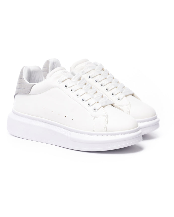V-Harmony Women's White Shoes with Gray Suede Heel Tab (2)