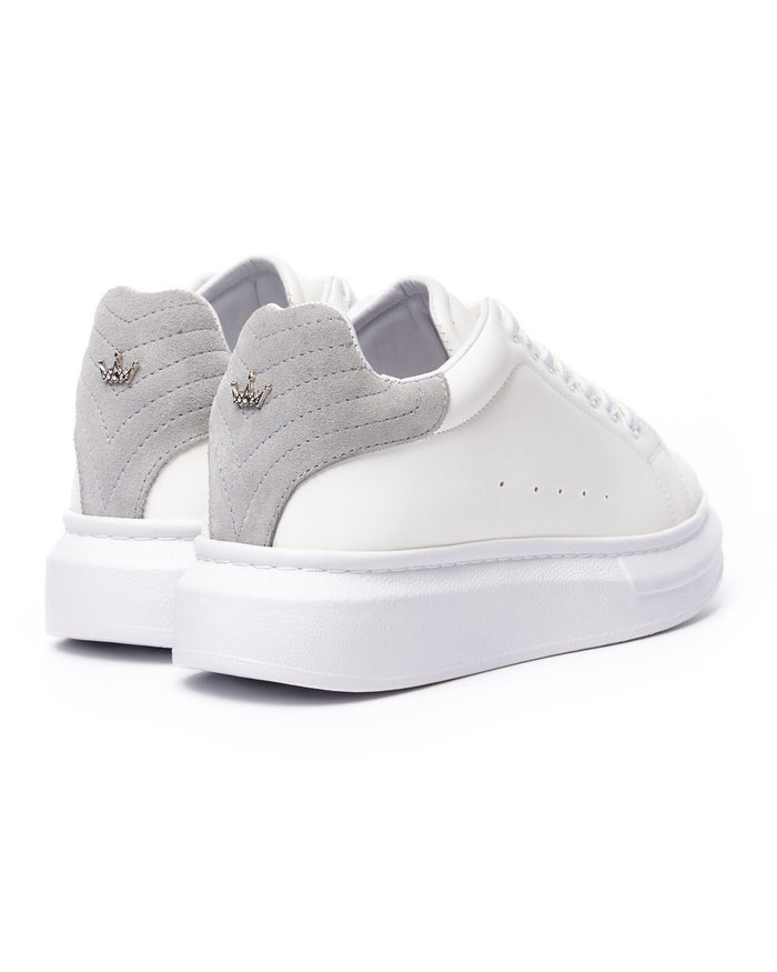 V-Harmony Women's White Shoes with Gray Suede Heel Tab (3)