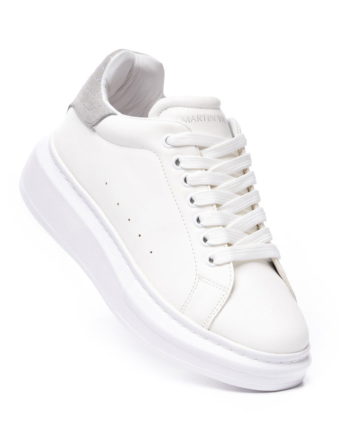 V-Harmony Women's White Shoes with Gray Suede Heel Tab (4)