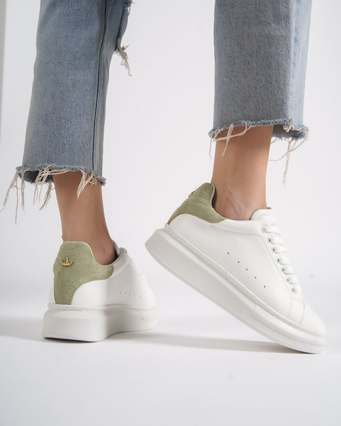 V-Harmony Women's White Shoes with Khaki Heel Tab (5)