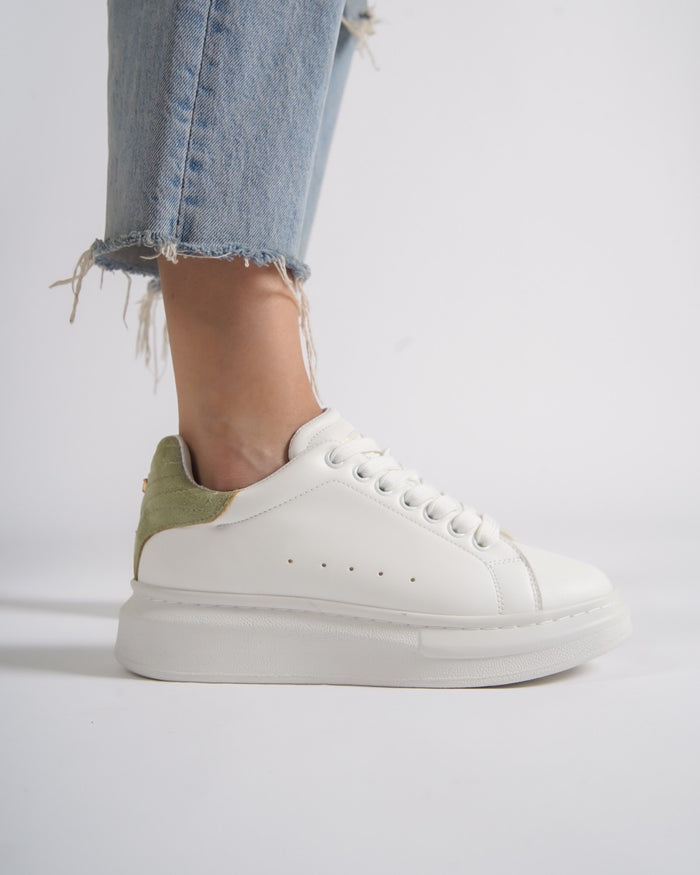 V-Harmony Women's White Shoes with Khaki Heel Tab (6)