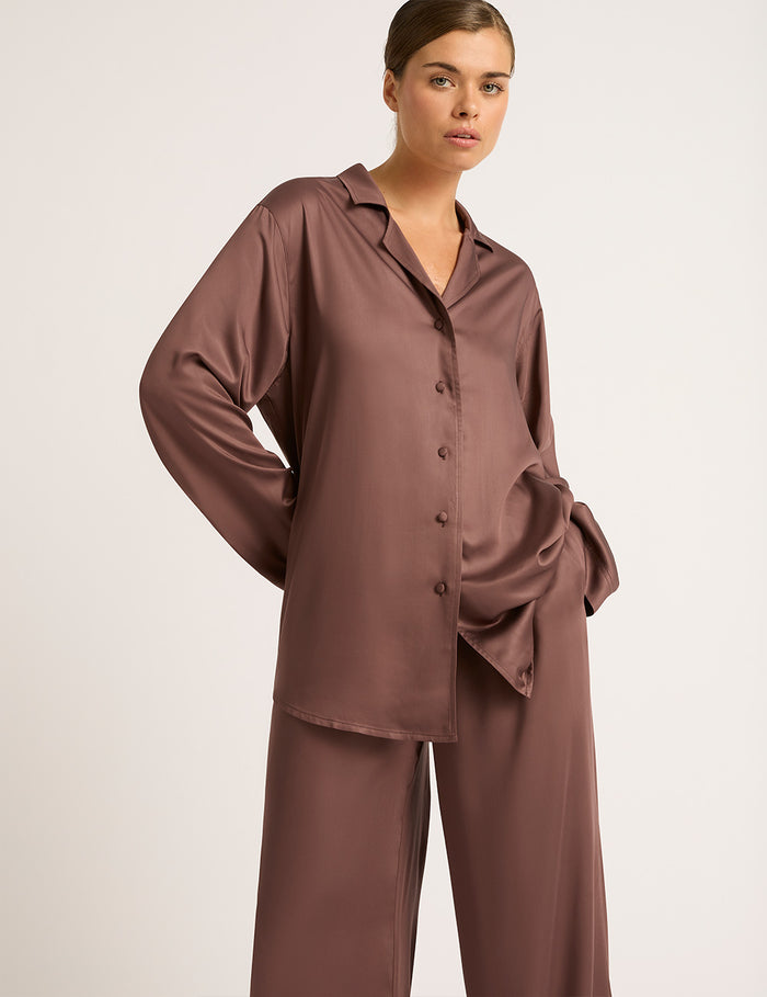 Vegan Silk Long Sleeve Shirt - Garnet