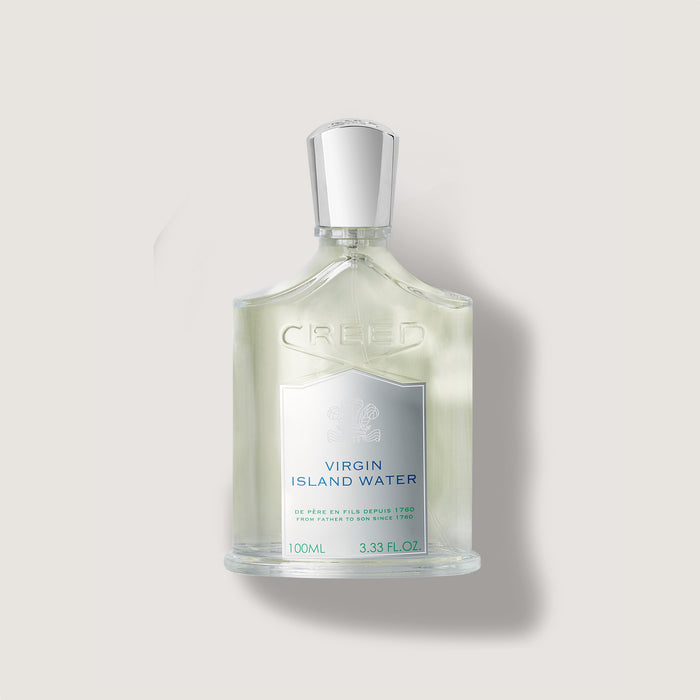 Virgin Island Water 100ml Bottle - Front View, Silver Cap | Creed Fragrances