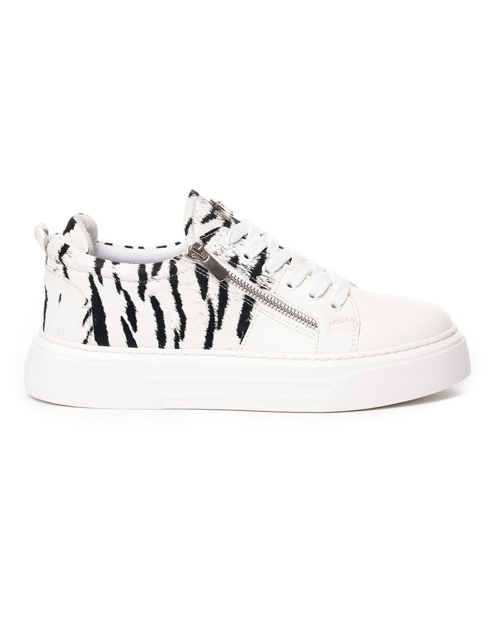 White Duo-Zipped Custom Sneakers For Women
