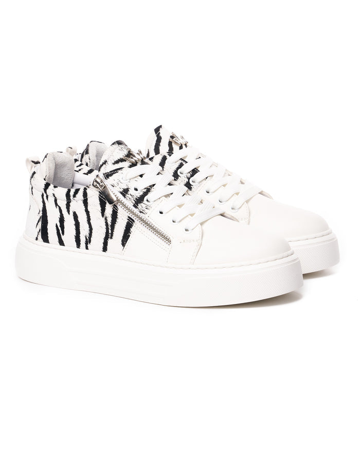 White Duo-Zipped Custom Sneakers For Women (2)