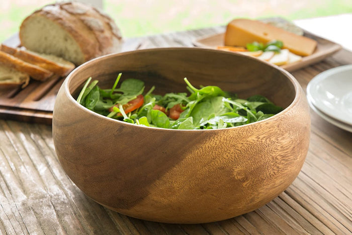 White Whale Wooden Round Calabash Bowl - 12 Inch