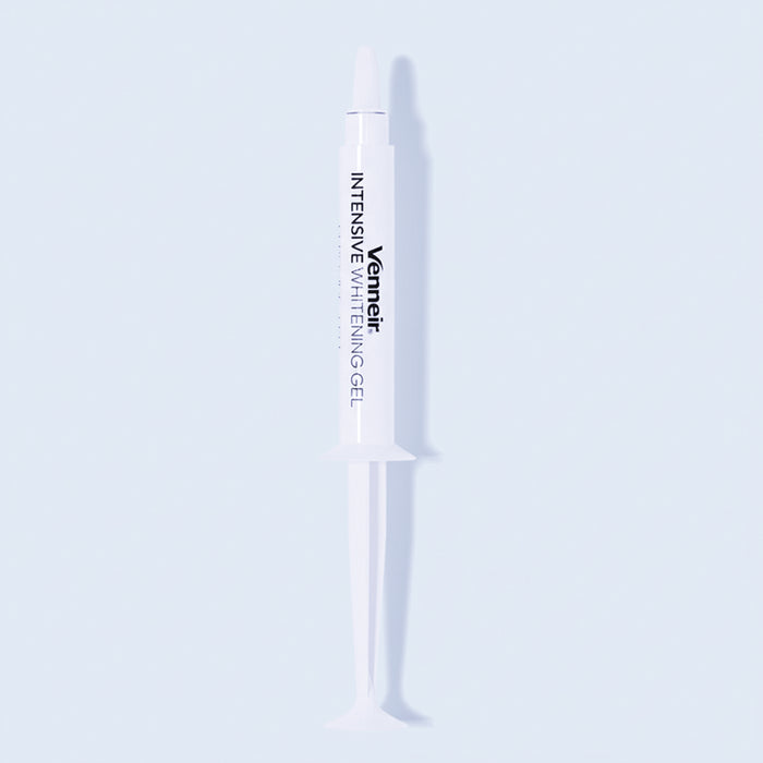 Three PAP whitening gel syringes for sensitive teeth on white background