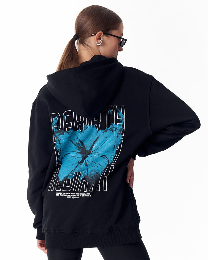 Women Butterfly Rebirth Oversized Black Hoodie (2)