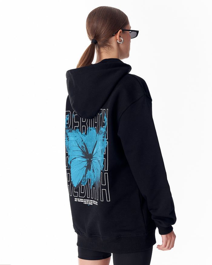 Women Butterfly Rebirth Oversized Black Hoodie (6)