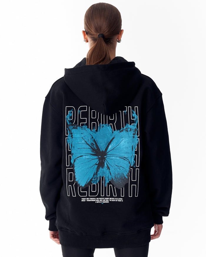 Women Butterfly Rebirth Oversized Black Hoodie (7)