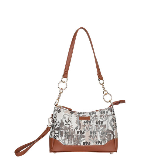 Women’s abstract tapestry vegan‑leather chain shoulder bag for travel, office, work, and daily use — Canada & USA