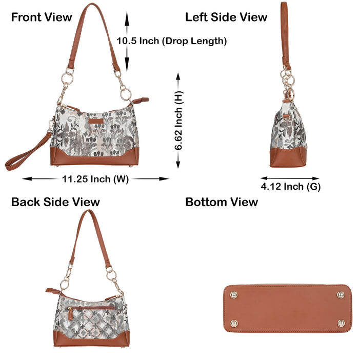 Women’s abstract tapestry vegan‑leather chain shoulder bag for travel, office, work, and daily use — Canada & USA-infographic image