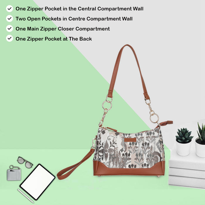 Women’s abstract tapestry vegan‑leather chain shoulder bag for travel, office, work, and daily use — Canada & USA-feature view