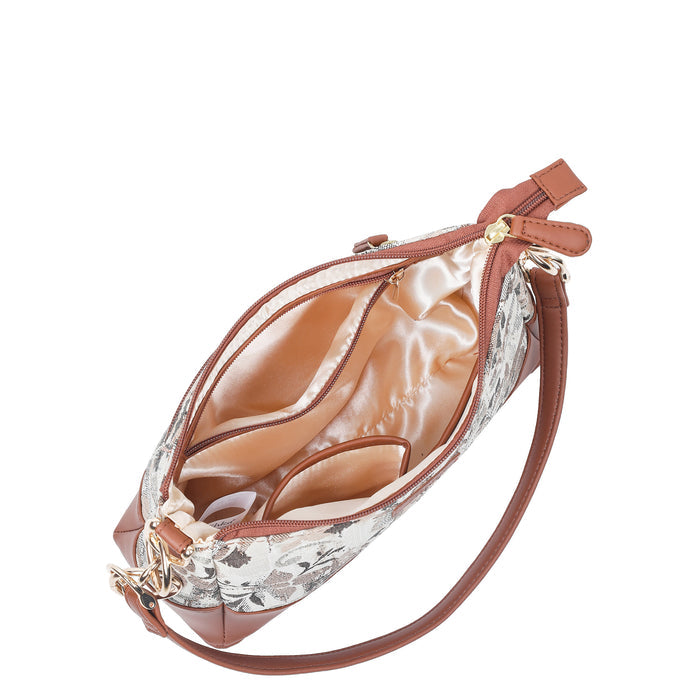 Women’s abstract tapestry vegan‑leather chain shoulder bag for travel, office, work, and daily use — Canada & USA-interior view