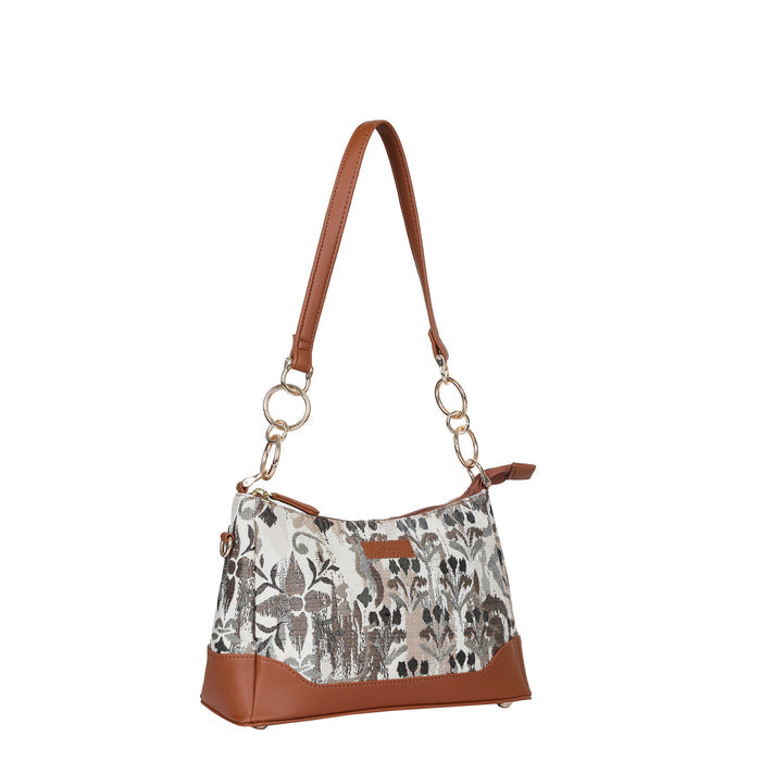 Women’s abstract tapestry vegan‑leather chain shoulder bag for travel, office, work, and daily use — Canada & USA-second half side view