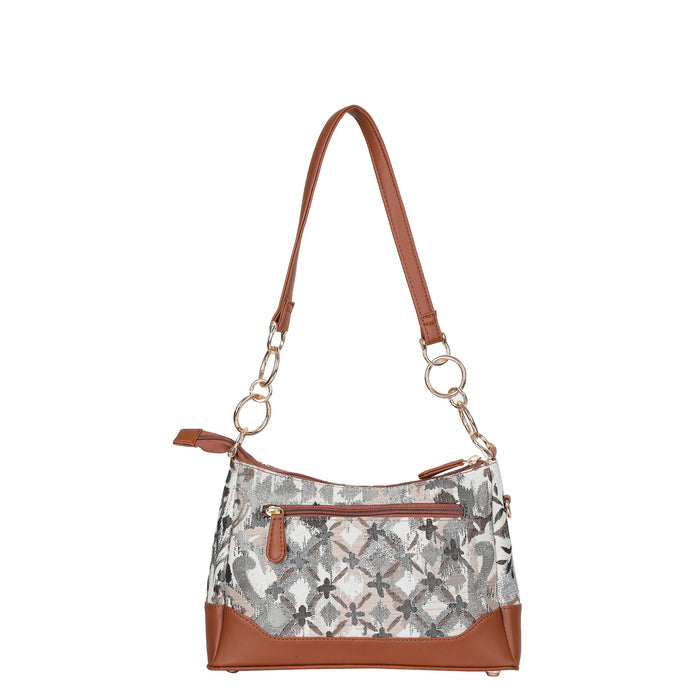 Women’s abstract tapestry vegan‑leather chain shoulder bag for travel, office, work, and daily use — Canada & USA-back view