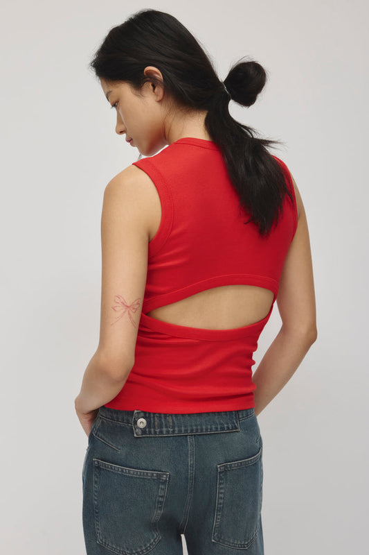 Women's Back Cutout Tank in Salsa