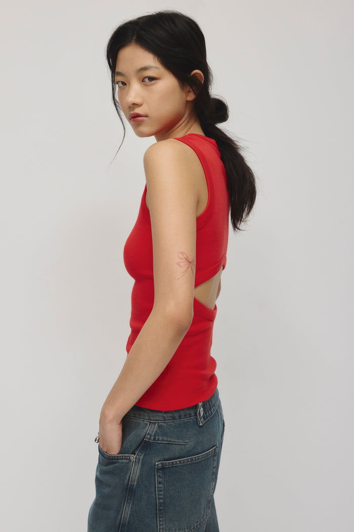 Women's Back Cutout Tank in Salsa
