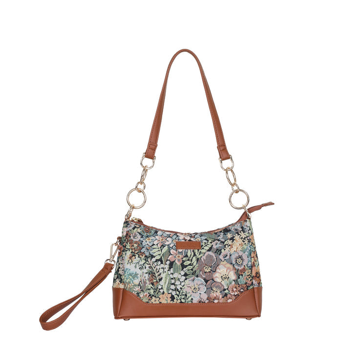 Women’s botanical tapestry vegan‑leather chain shoulder bag for travel, office, work, and everyday use — Canada & USA