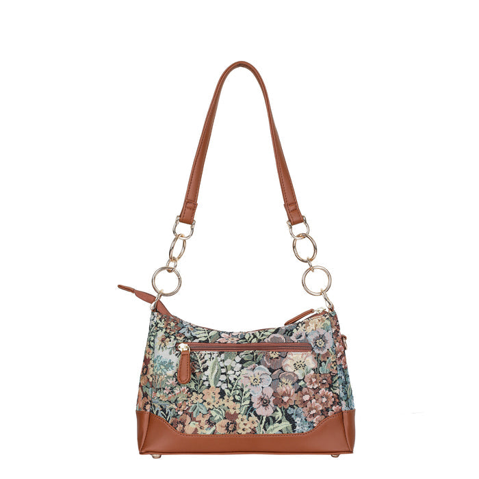 Women’s botanical tapestry vegan‑leather chain shoulder bag for travel, office, work, and everyday use — Canada & USA-back view
