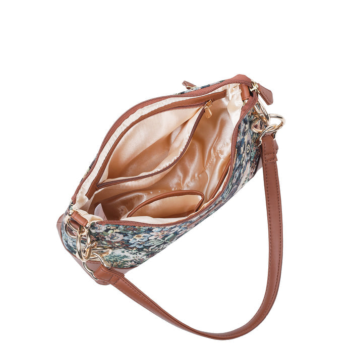 Women’s botanical tapestry vegan‑leather chain shoulder bag for travel, office, work, and everyday use — Canada & USA-interior view