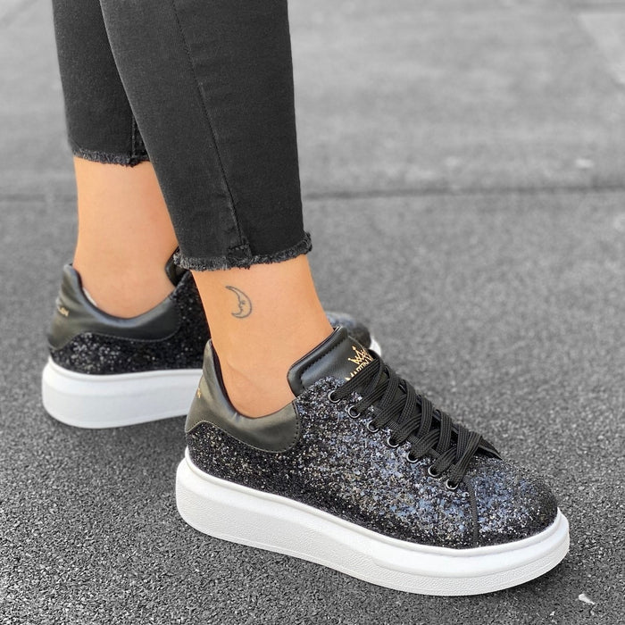 Women's Chunky Crystal Sneakers in Black (4)