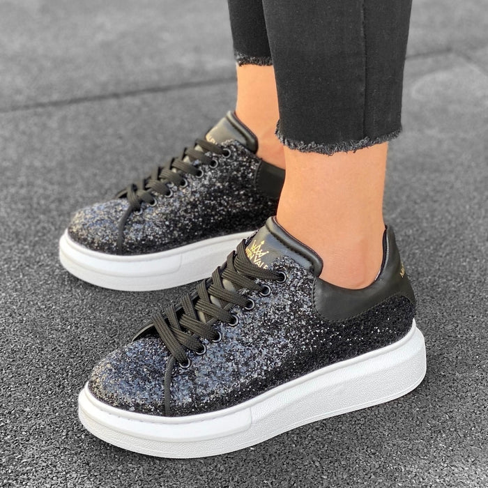 Women's Chunky Crystal Sneakers in Black (5)