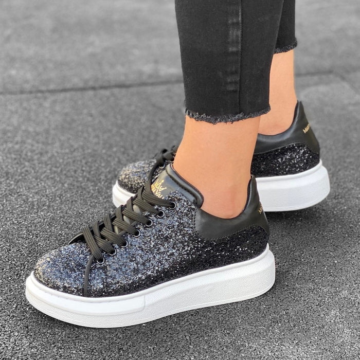 Women's Chunky Crystal Sneakers in Black (6)